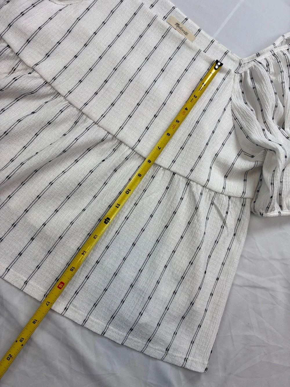 Madewell White Square-Neck Puff Sleeve Striped Top
